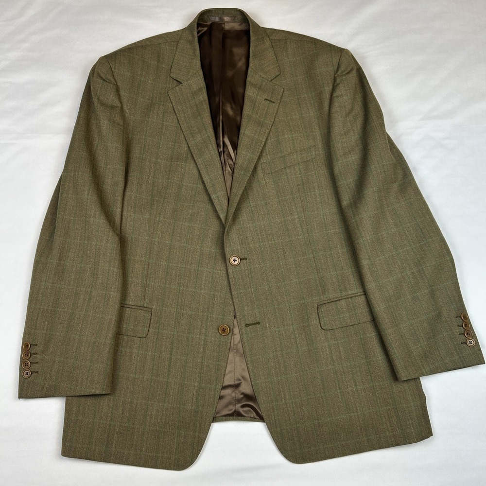 VTG Jaeger Blazer Mens Sz 48 Check Windowpane Plaid Wool Sport Coat Jacket Green